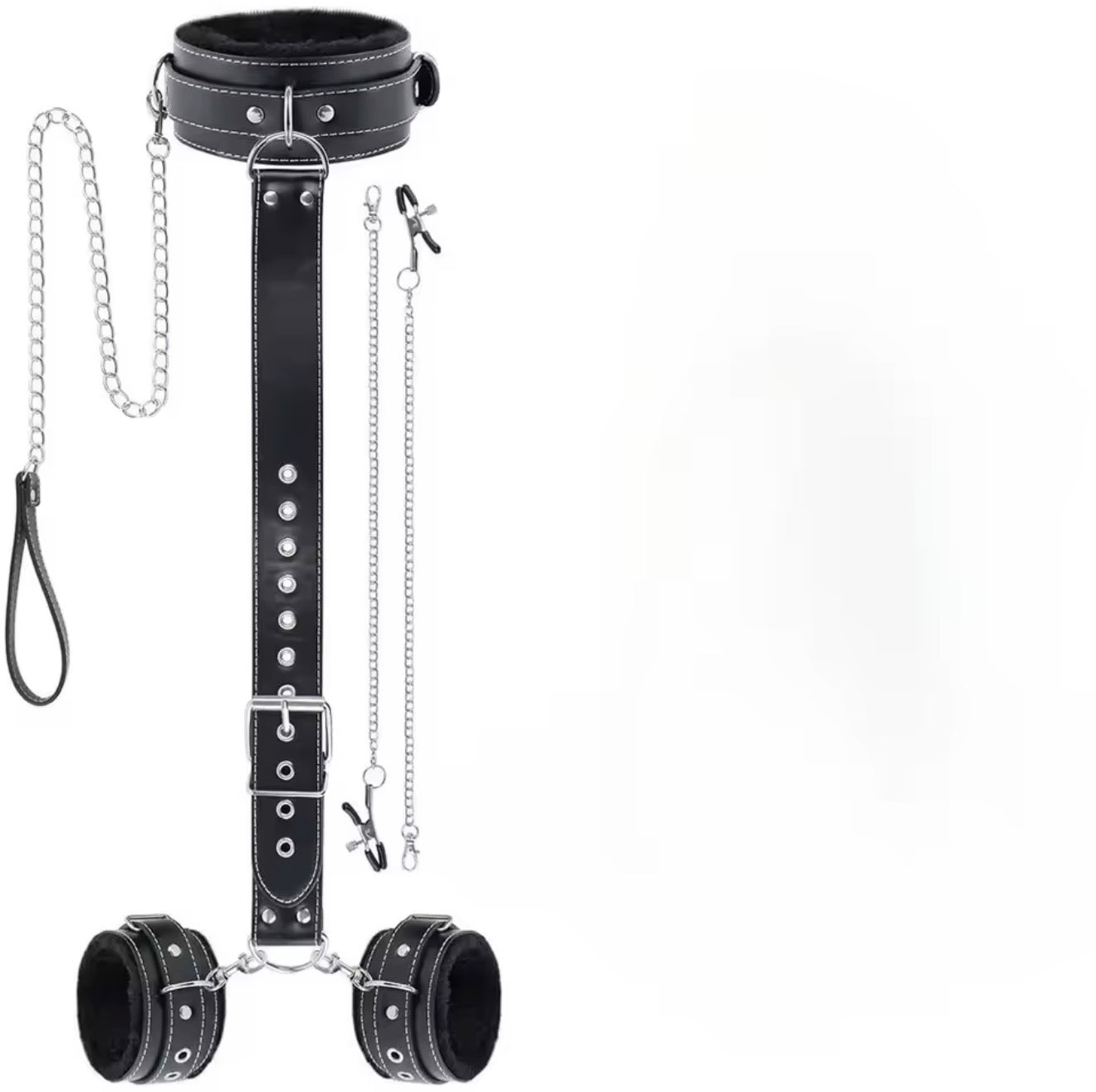 Submission Collar Harness with Cuffs & Nipple Clips