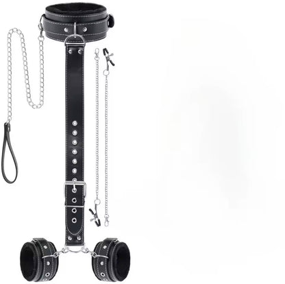 Submission Collar Harness with Cuffs & Nipple Clips