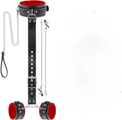 Submission Collar Harness with Cuffs & Nipple Clips