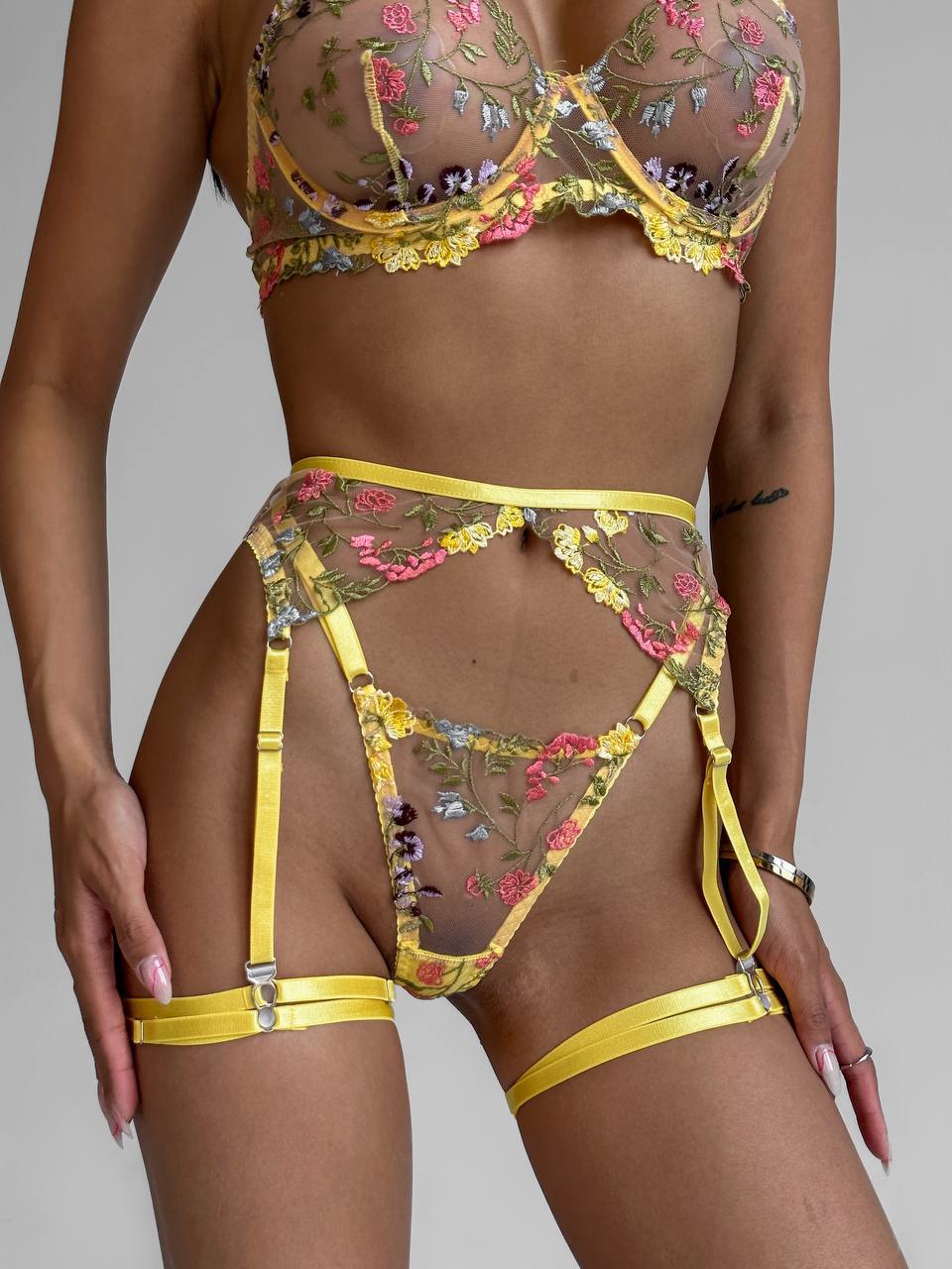 Floral Yellow Lingerie Set