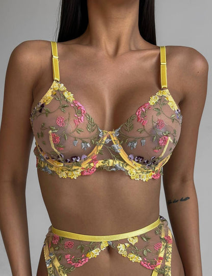 Floral Yellow Lingerie Set