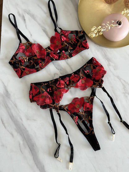 Red Radiance Flower Lingerie