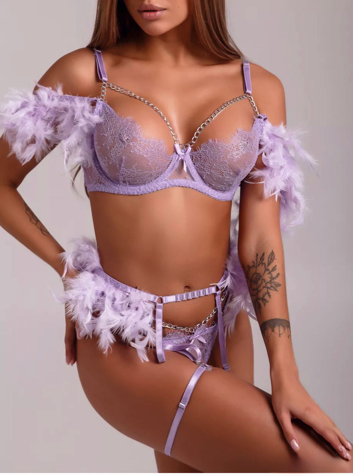 Luxe Plume Lavender Lingerie Set